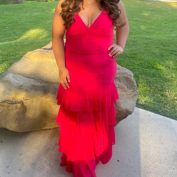 Badgley Mischka ruffle sleeveless maxi dress wedding guest size 14 - Picture 7 of 8